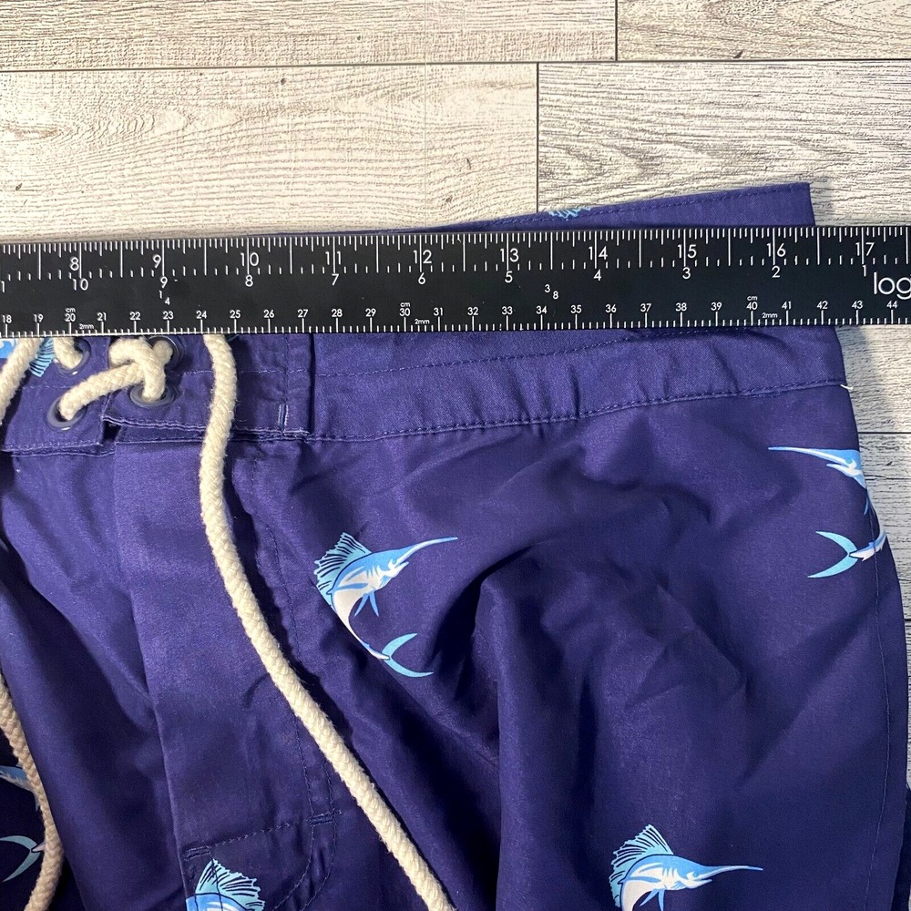 J Crew Men's Board Shorts Swimsuit Size 33 Navy Swordfish Print - Picture 6 of 11